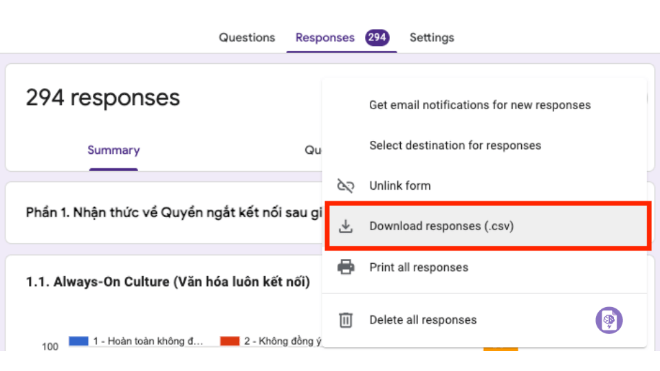 Xuất dữ liệu từ Google Forms