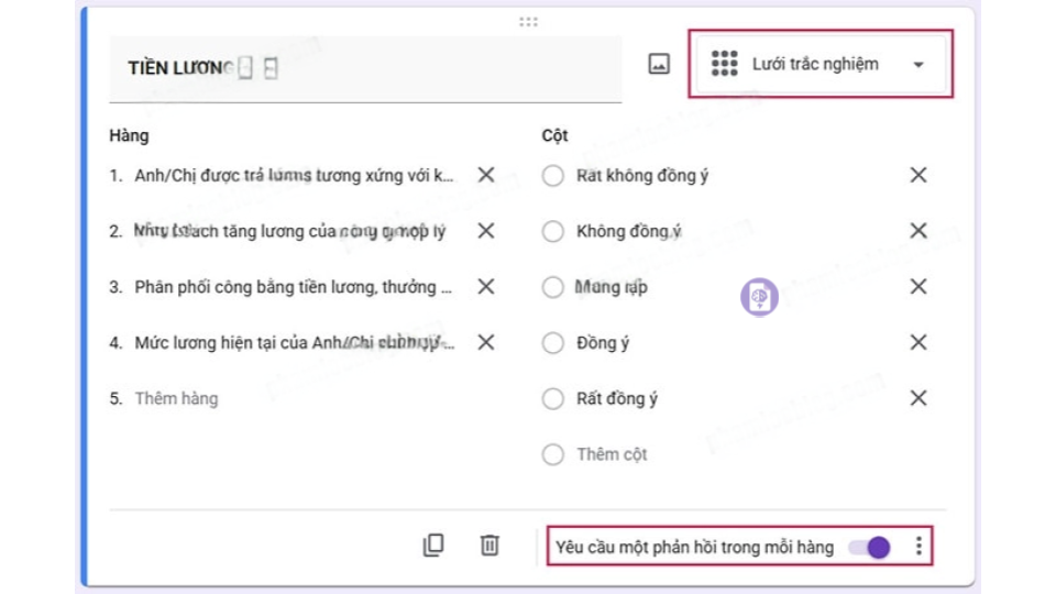 Cách tạo câu hỏi Likert scale trong Google Forms