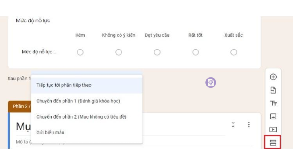 Thêm phần mới để phân nhánh câu hỏi là cách tạo form khảo sát thông minh.