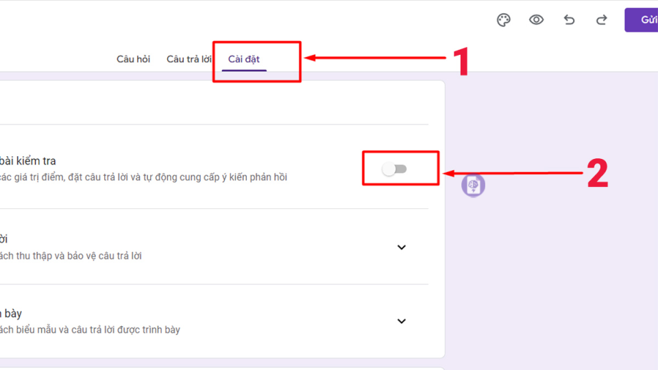 Tạo Form Khảo Sát Trên Google Form Hiệu Quả Thiết lập chế độ bài kiểm tra để chấm điểm sau khi tạo form khảo sát trên Google Form.