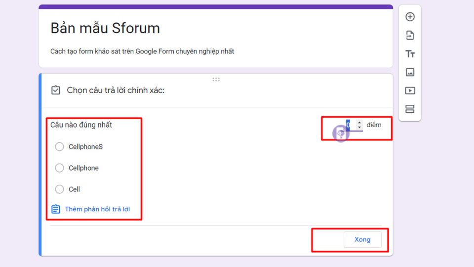 Tạo Form Khảo Sát Trên Google Form Hiệu Quả Lưu lại cài đặt đáp án và điểm số cho câu hỏi trong Google Form.