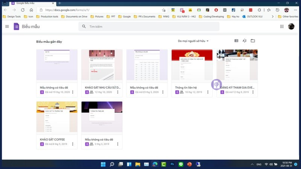 Danh sách các biểu mẫu, xem lại sau khi thực hiện cách tạo google form.
