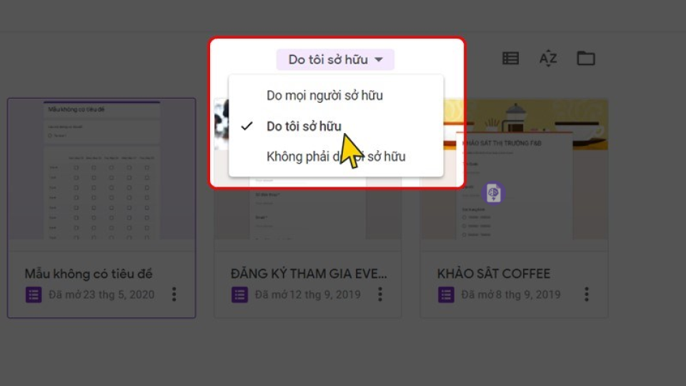 Mở một biểu mẫu đã có, bước quản lý trong cách tạo google form.